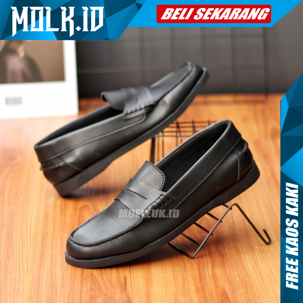 MOLK Sepatu Loafers Pria Hitam Original Pantofel Kerja Kuliah Simple