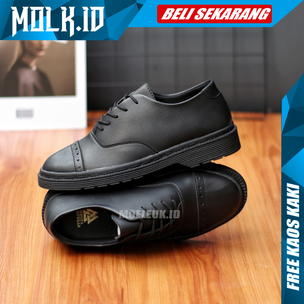 MOLK Sepatu Docmart Pria Full Black Original Pantofel Formal Kerja Kuliah