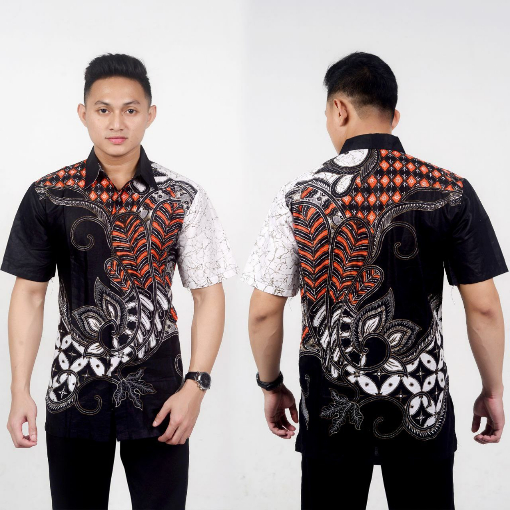 Kemeja batik pria lengan pendek regular hitam manis m.l.xl