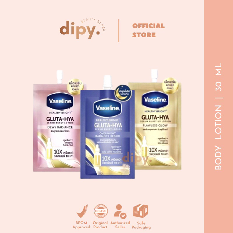 VASELINE - Gluta Hya Saschet 30 ML Serum Brust Lotion Dewy Radiance Overnight Radiance Repair Saset Bodylotion Body Serum Handbody Brightening Whitening Pencerah Pemutih Pelembab Tubuh Anti UV Sunblock Viral