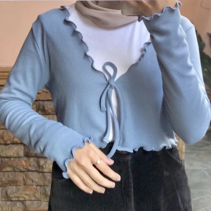 CARDIGAN CROP - CARDIGAN KOREA - CARDIGAN KNIT RIB PREMIUM - CARDIGAN WANITA - CARDIGAN TALI