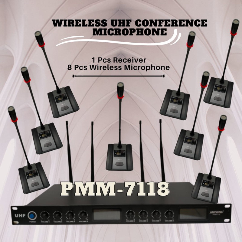 MIC MEJA WIRELESS 8 MIC ANYSONG PMM 7118 WIRELESS MIC CONFERENCE ORIGINAL 8MIC