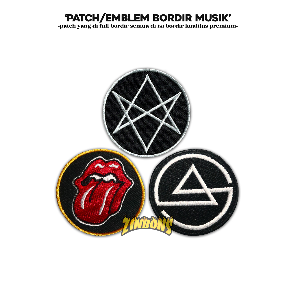 PATCH BORDIR MUSIK ROLLING STONES DAN LINKIN PARK EMBLEM BORDIR PATCH IRON