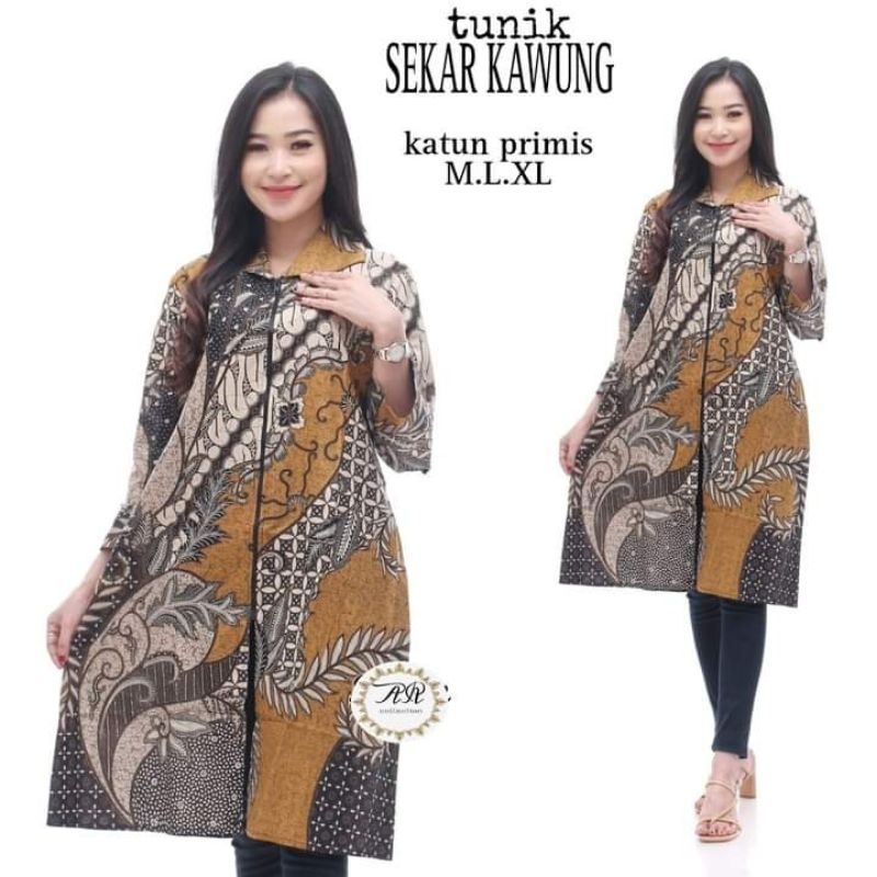 COUPLE TUNIK GENES ZIGGY TALI Batik Sogan Modern Dress Casual Kerja Seragam Sarimbit Muslim Kantor