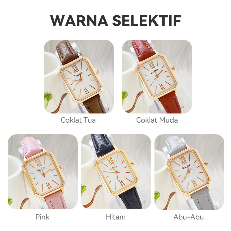 Jam Tangan Analog Wanita Dial Kotak Gaya Retro Casual Strap Kulit PU Fashion Import