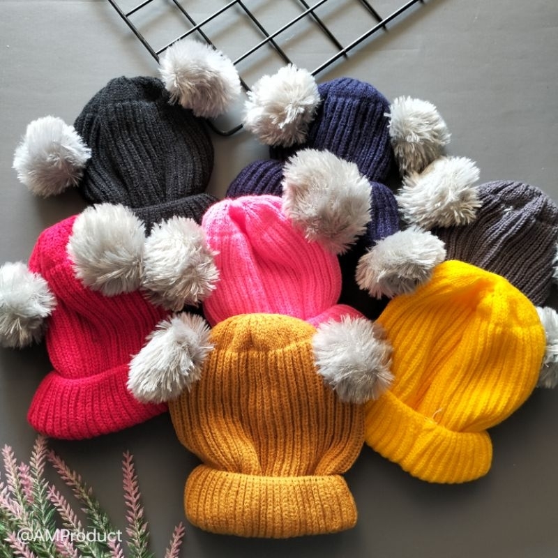 topi kupluk bayi pompom polos