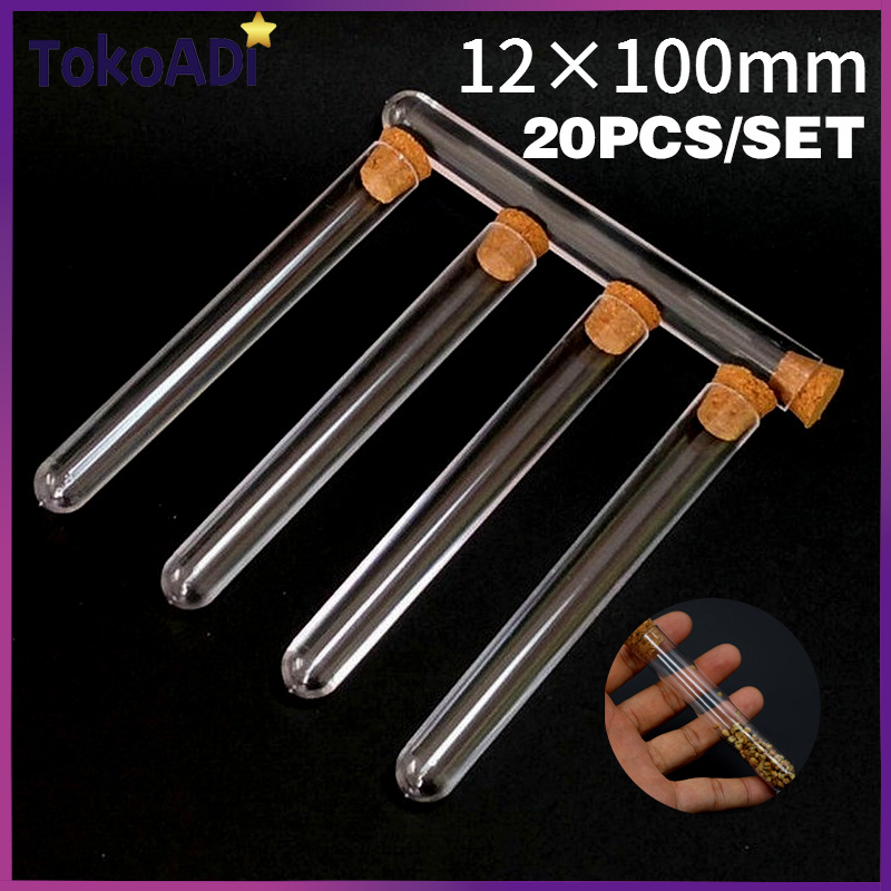 20 Pcs 12*100mm Jual Tabung Reaksi Plastik Tutup Kayu Gabus Test Tube Souvenir - Bahan Berkualitas