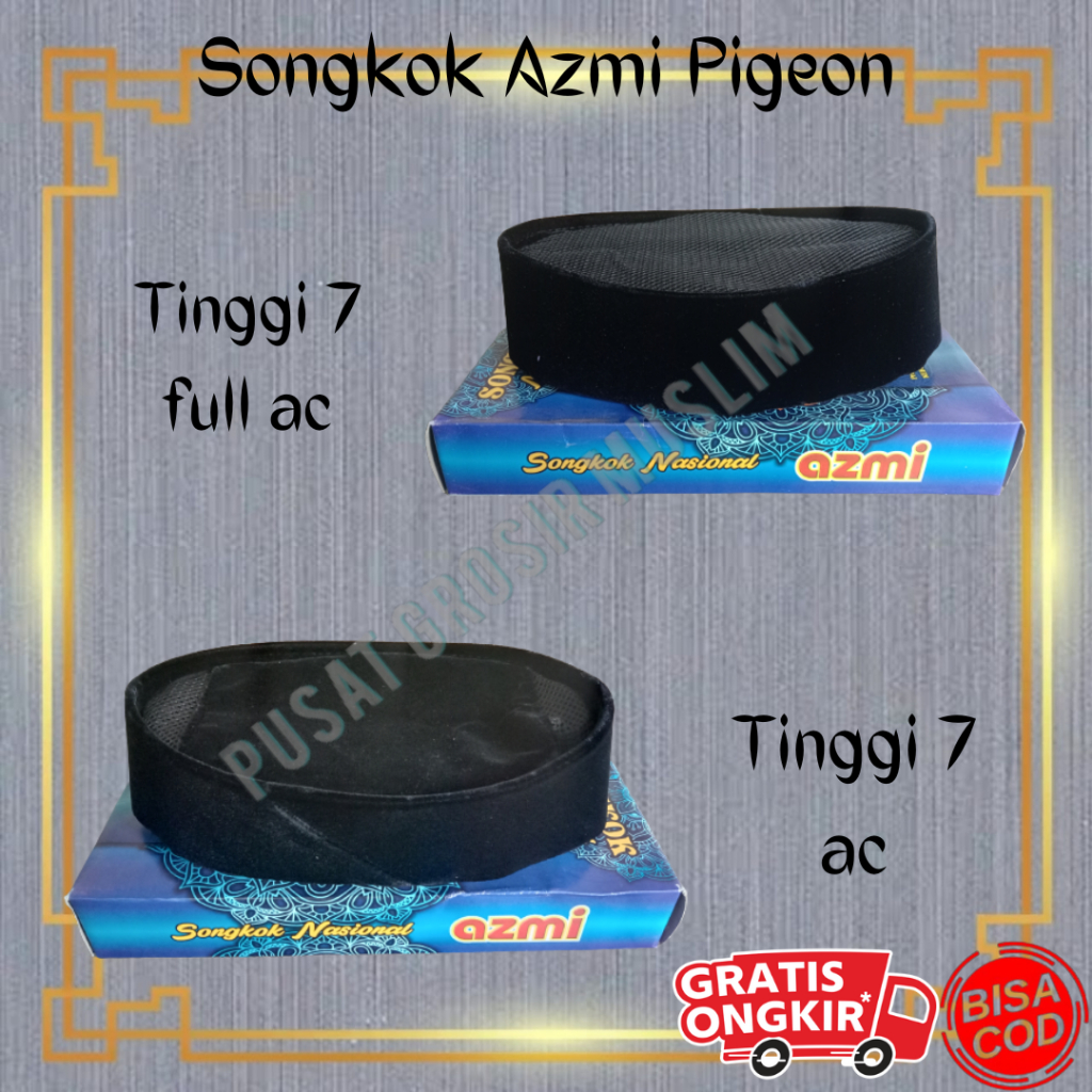 Songkok Nasional Hitam Songkok Azmi Tinggi 7 AC Bahan Beludru Pigeon Kualitas Premium