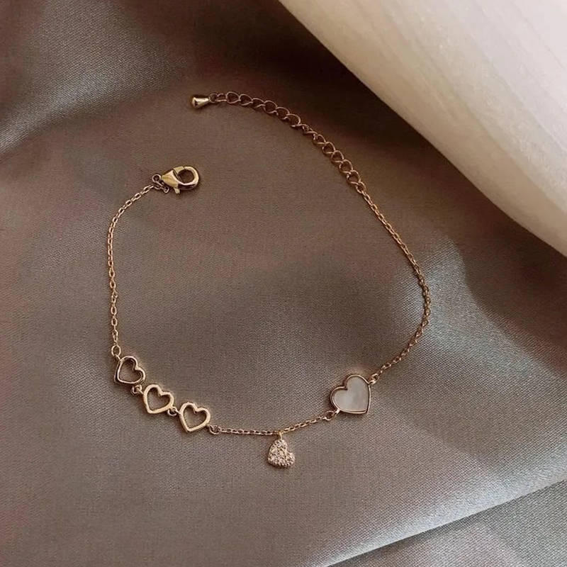 COD❤Wanita Korea Gelang Mewah Zirkon Bunga Berlian Imitasi Gelang Emas Disesuaikan Fashion A one-Love putih
