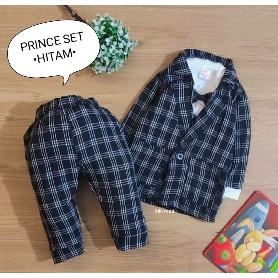 Setelan Baju Bayi Laki - Laki Model Jas Rompi Motif Prince Kotak Usia 6 Bulan-4 Tahun