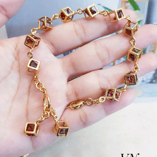 Gelang Dadu Batu Merah Set Cincin Xuping Gold Permata Aksesoris Fashion Wanita 806a1