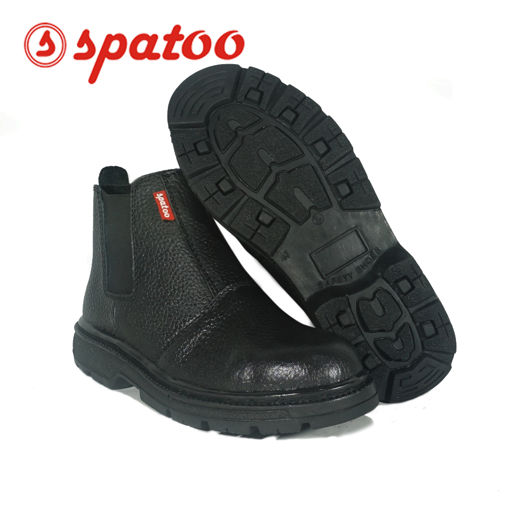 Sepatu Safety Pria Bahan Kulit Asli Premium Model Elastis Tinggi Kulit Jeruk Original Ada Besi Safety di Ujung Sepatunya Sepatu Safety Elastis Tinggi Spatoo