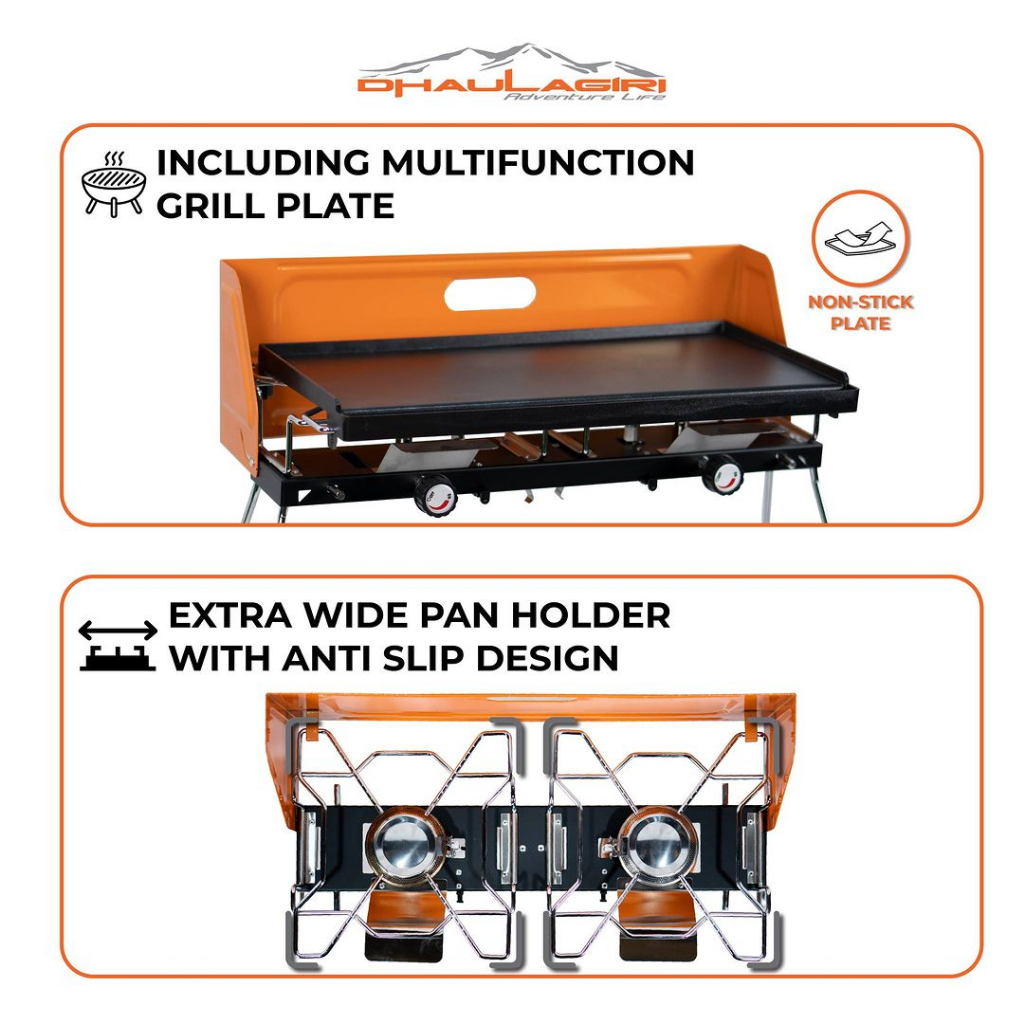 Kompor Camping Dhaulagiri Twin Burner With Grill Plate - Kompor Lipat Camping 2 Tungku / Double Burner
