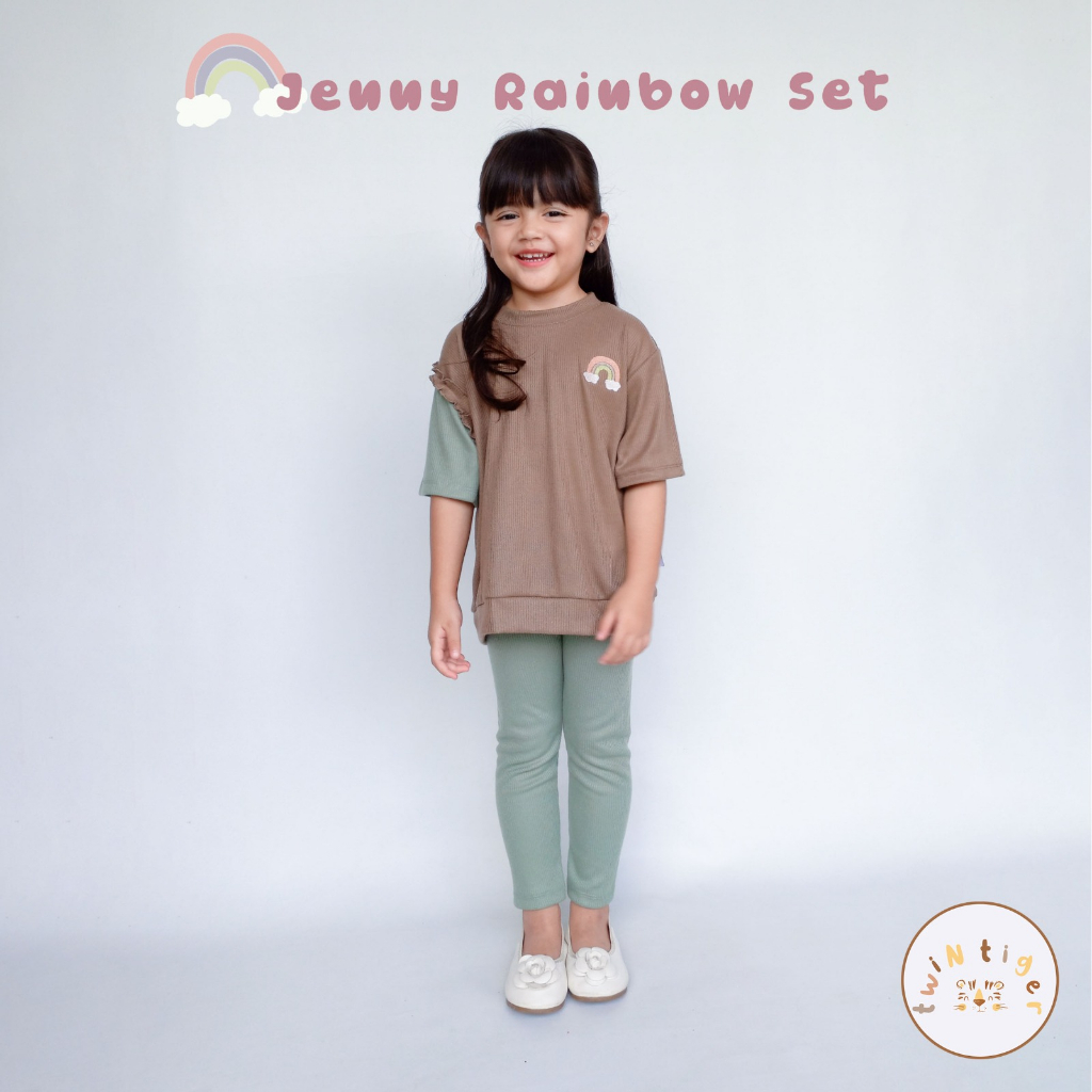 Twin Tiger Jenny Rainbow Set 1-6 Tahun Setelan Ruffle Pendek Panjang Tricolor Anak Perempuan CBKS