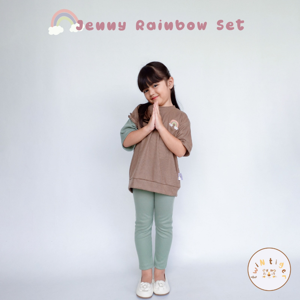 Twin Tiger Jenny Rainbow Set 1-6 Tahun Setelan Ruffle Pendek Panjang Tricolor Anak Perempuan CBKS