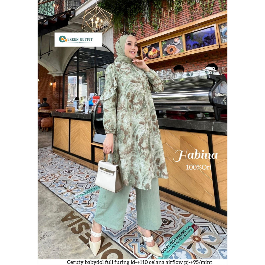 habina set stelan setelan 1set oneset baju pakaian tunik tunic celana kulot polos jumbo big size ld 