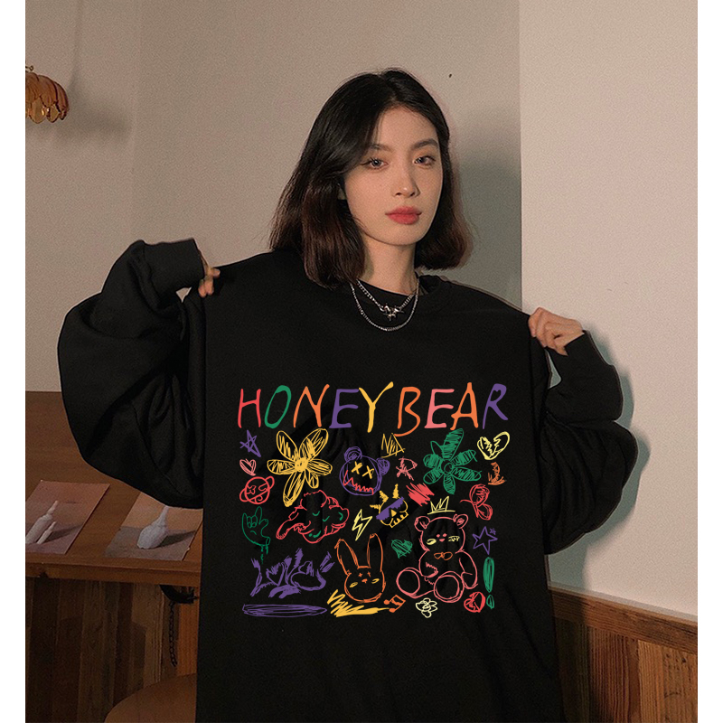 Sweater Lengan Panjang Retro Letter Graffiti Korean Style/Sweater Crop/Baju Wanita/Switer Wanita/Switer