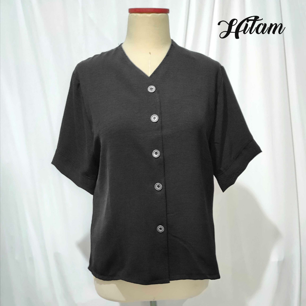 Funie3 Alita Blouse Atasan Wanita Bahan Crinkle V-Neck