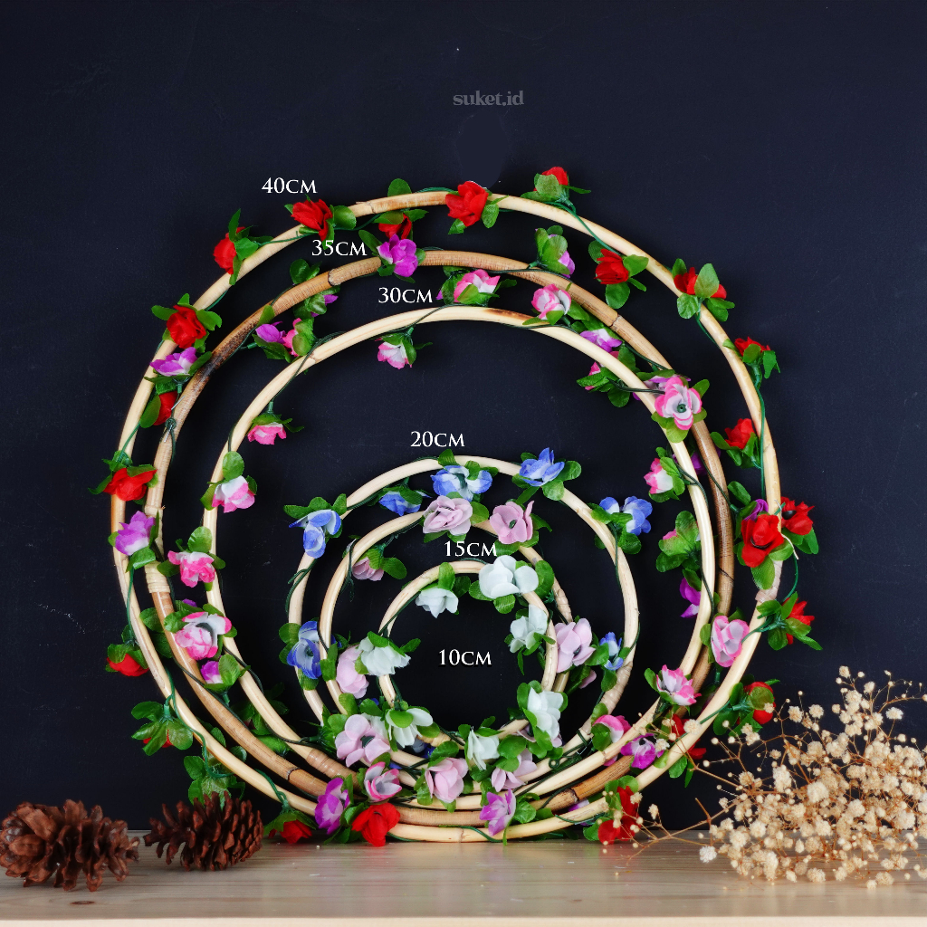 Ring Rotan Bunga Artificial Hiasan Dekorasi wedding/Ring rotan lingkaran hias homedekor rustic