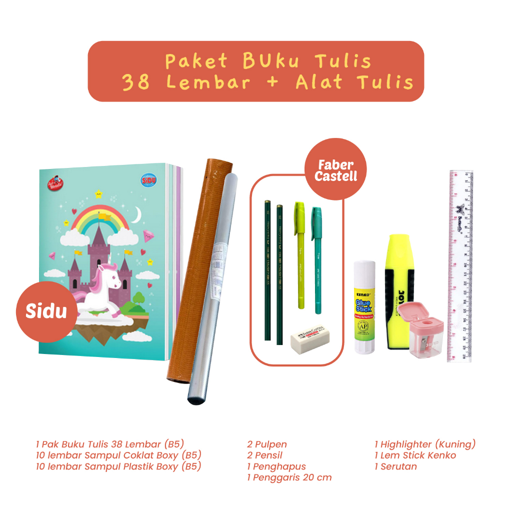 

Paket Lengkap 10 Buku Tulis 38 Lembar Alat Tulis Kantor Sampul Plastik Coklat Back To School