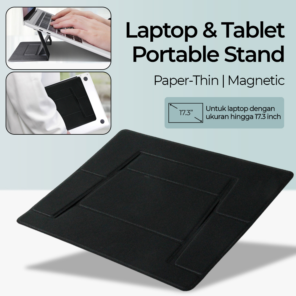 Laptop Tablet Stand Portabel Paper-Thin Magnetic Desk Holder - WK030 - Black