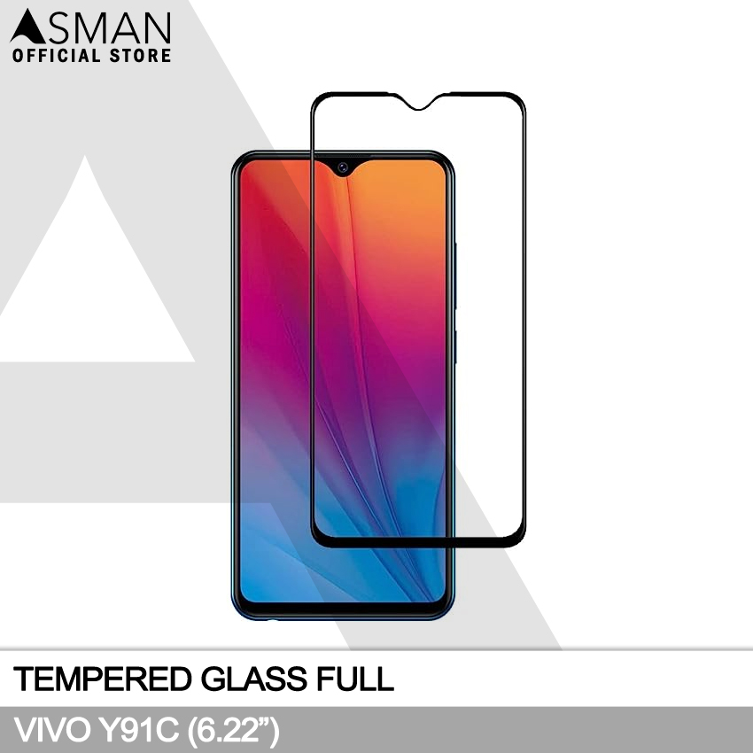 Tempered Glass Full Vivo Y91c (6.22&quot;) | Anti Gores Kaca - Hitam