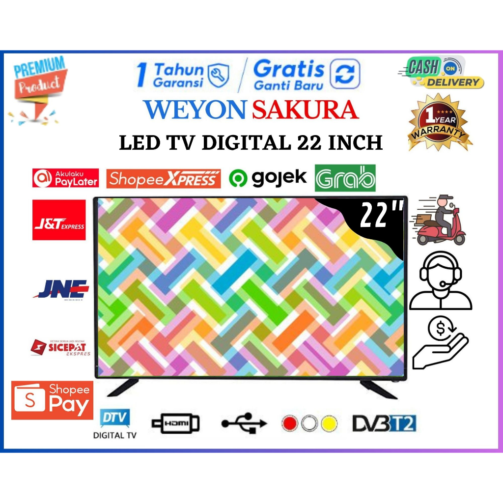 Promo Weyon TV LED 22inch Digital Full Layar HD Garansi 1 Tahun MONITOR/CCTV/TV LED