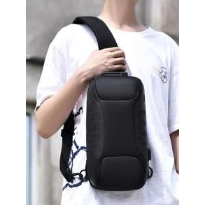 Tas Selempang Pria Crossbody Lock Sling Bag with USB Port - X311 - Black