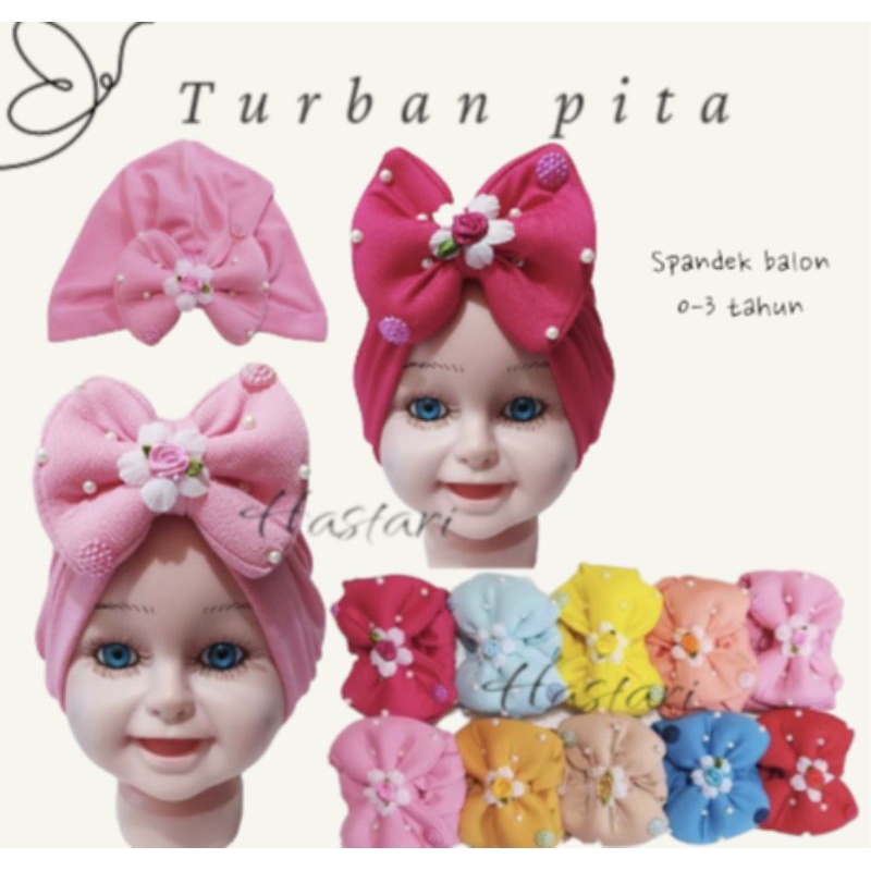 turban bayi / turban anak denisa pita bunga mutiara usia 0-3 tahun packing plastik perpcs