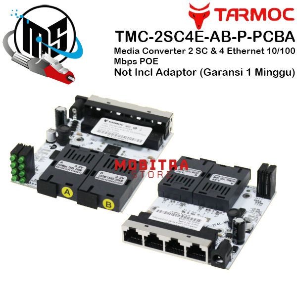 Tarmoc TMC-2SC4E-AB-P-PCBA Media Converter 2 SC 4 LAN Board 10/100 POE-in (5-24V) | 2FO 4LAN