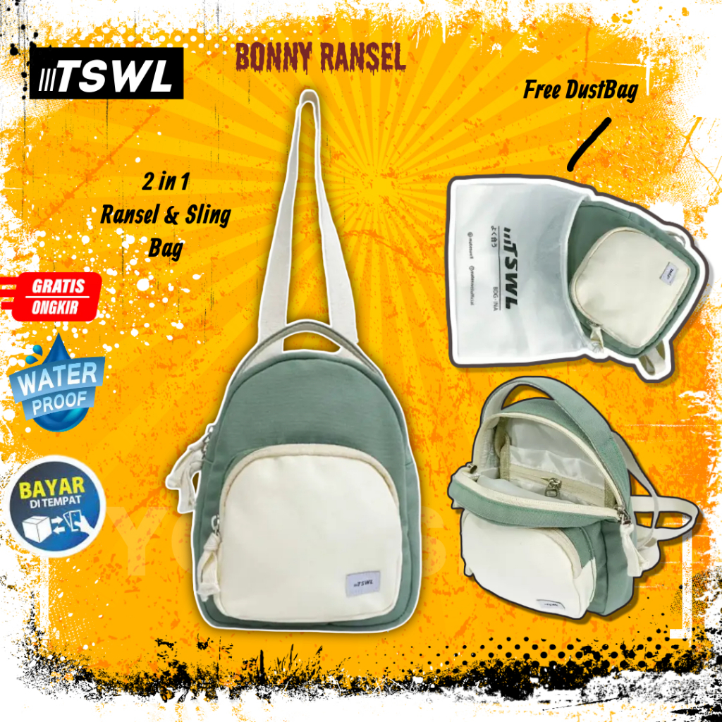 Tas 2 in 1 Selempang Slingbag SlingBouch Ransel Mini Kecil Canvas Kanvas Wanita Premium  Gendong Wat