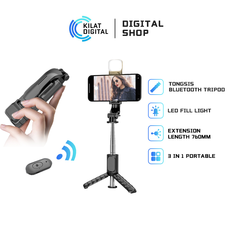 3 IN 1 Wireless Bluetooth Mini Selfie Stick Tongsis Bluetooth Tripod LED Fill Light TONGSIS