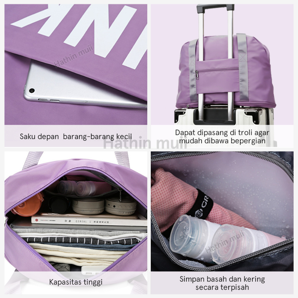 Hathin muii  Tas Travel Wanita Travel Bag Duffel  berkapasitas besar/tas kebugaran/tas olahraga/tas bahu modis/tas tahan air