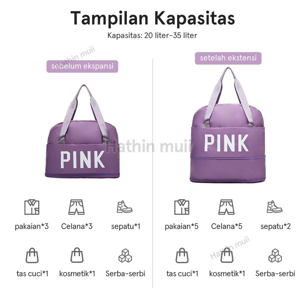 Hathin muii  Tas Travel Wanita Travel Bag Duffel  berkapasitas besar/tas kebugaran/tas olahraga/tas bahu modis/tas tahan air