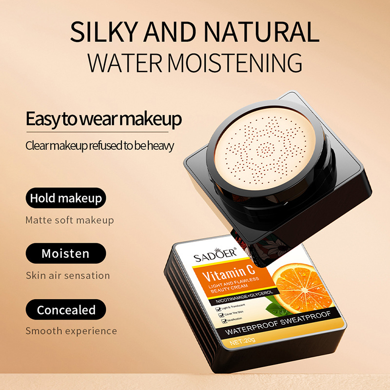 SADOER Vitamin C  Air Cushion BB Cream With Sponge Matte Natural Finish Waterproof Oil Control Foundation