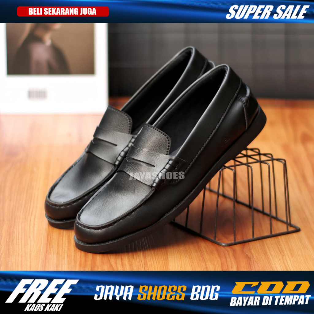 QUIL Sepatu Loafers Pria Casual Hitam Pantofel Kerja