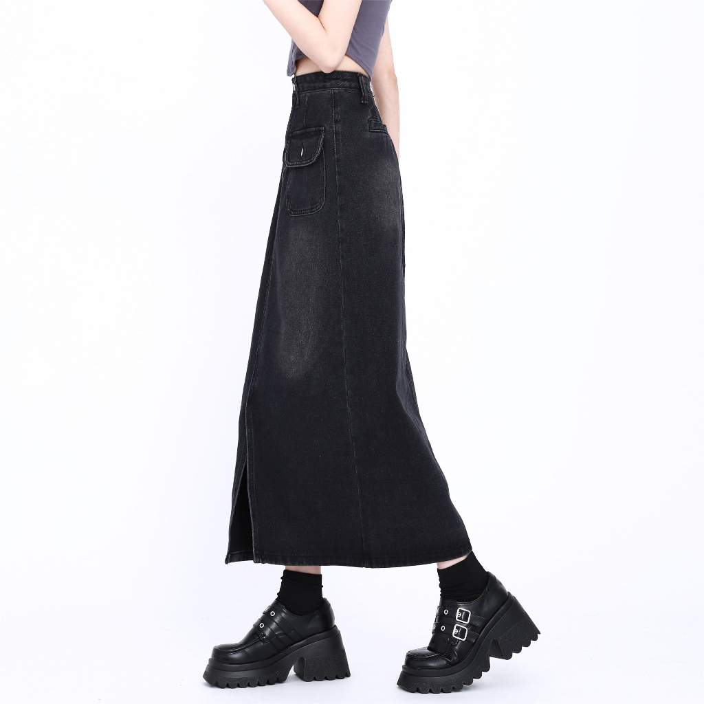 XIAOZHAINV Korean Style Denim Rok Panjang Wanita Skirts Setengah High Waist 0797