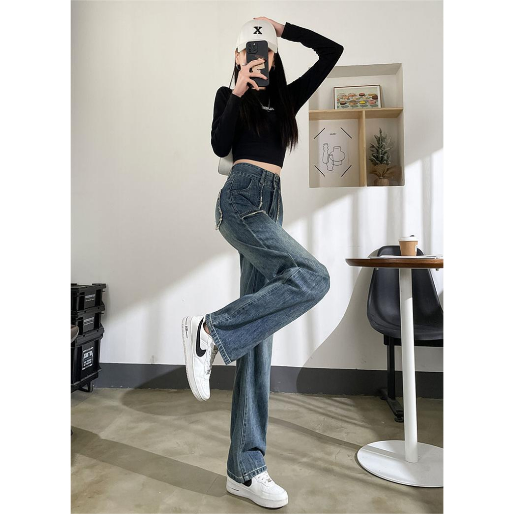 XIAOZHAINV Korean Style Celana Panjang Jeans Wanita Straight Loose Kulot High Waist 0793