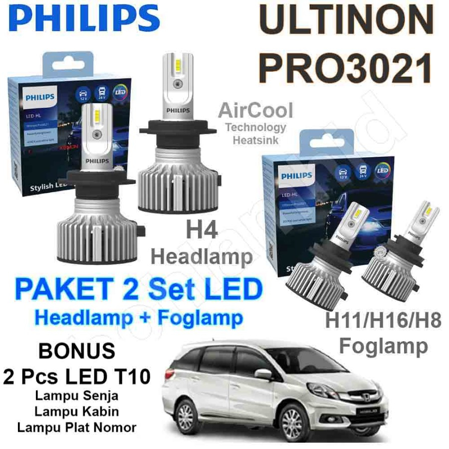 Paket 2 Set LED Honda Mobilio H4 + H11 Philips Ultinon PRO3021