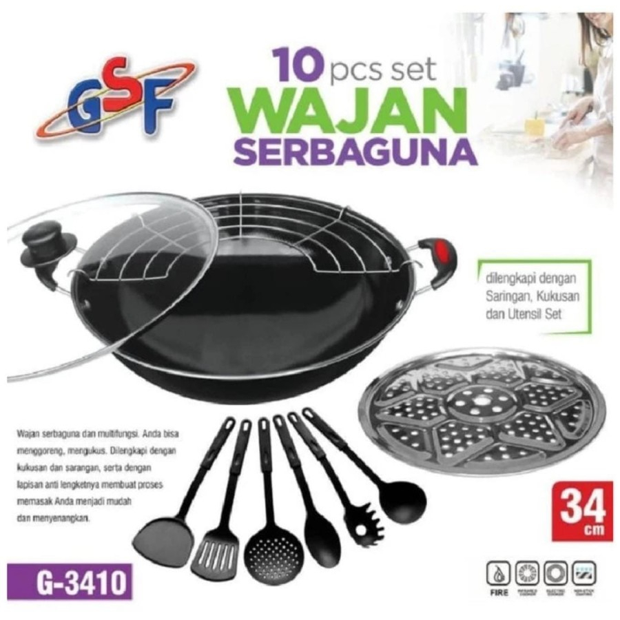 GSF Cookware Wajan Penggorengan Set 34Cm Cookware Set Serbaguna G-3410