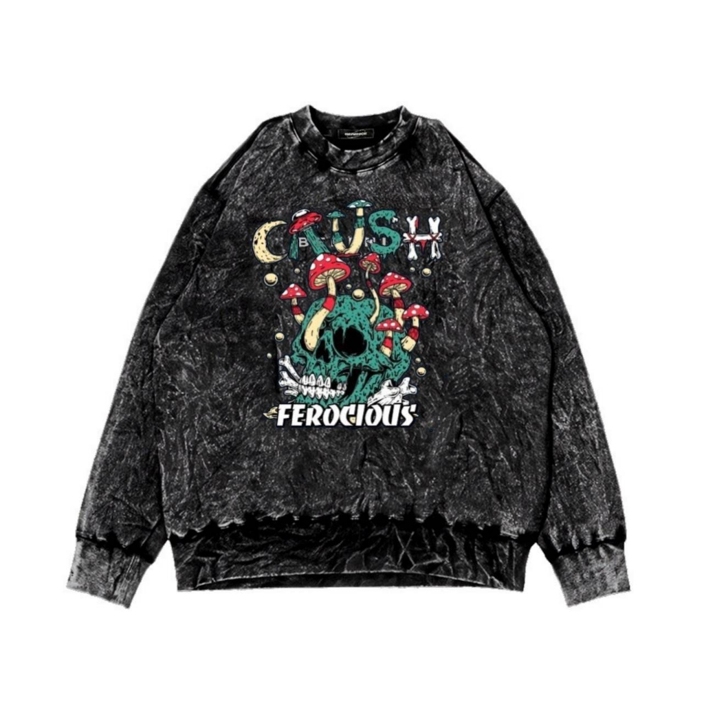 FEROCIOUS Sweater Crewneck Sandwash Metal Satanic Crush Aesthetics Crewneck Pria &amp; Wanita Terbaru Distro