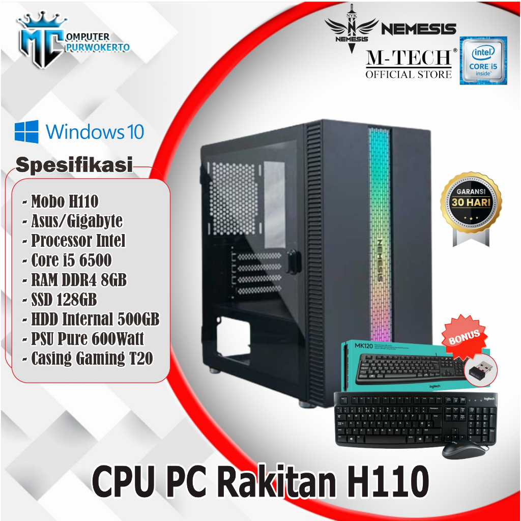 Paket CPU PC Rakitan H110 Second Bonus Mouse Key MK-120 &amp; USB Wifi