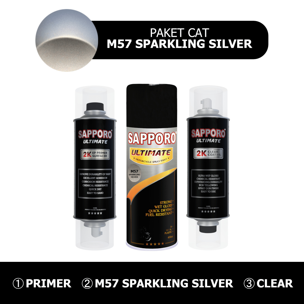 Paket Cat M57 Sparkling Silver / SAPPORO ULTIMATE / Cat Semprot