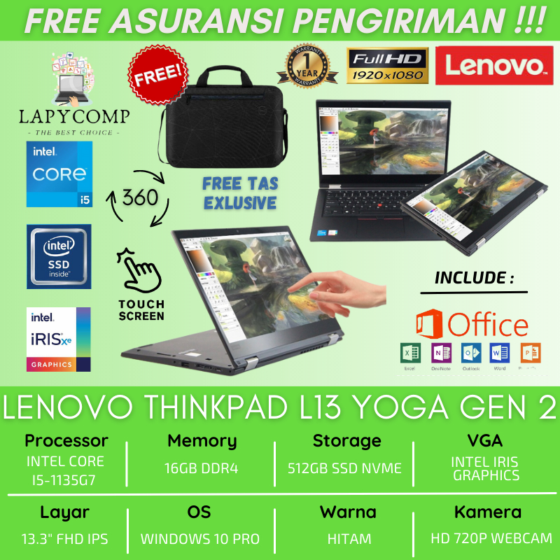 LENOVO THINKPAD YOGA L13 LAYAR SENTUH 13.3&quot; FHD IPS INTEL CORE i5 RAM 16GB SSD 512GB - LENOVO BARU NOTEBOOK/LAPTOP