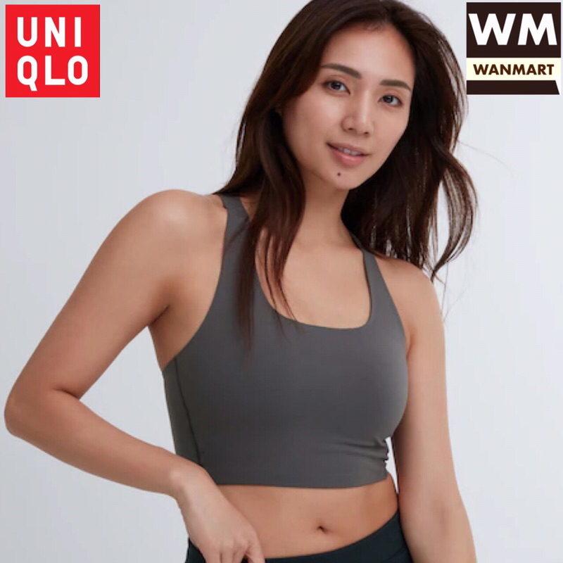 UNIQLO Women BRA Sport Olahraga Wanita Tanpa Kawat Aktif Square Neck Gray