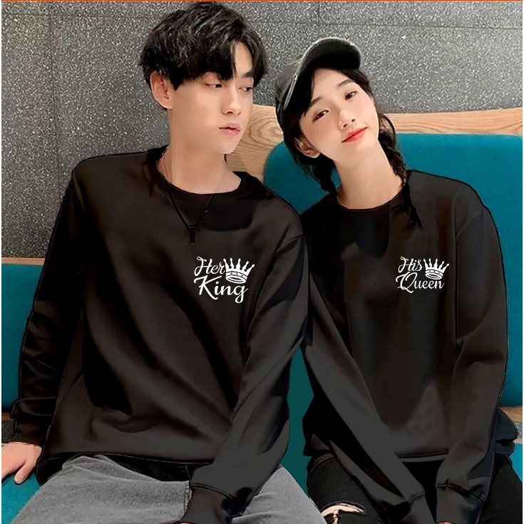 BISA COD / BAJU LENGAN PANJANG COUPLE HE KING HE QUEEN / KAOS PASANGAN HARGA SATUAN / BAJU COUPLE PRIA WANITA