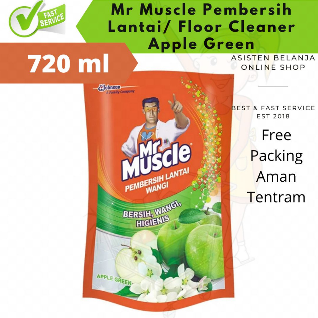 MR MUSCLE Floor Cleaner Apple Green Pembersih Lantai Anti Bakteri 720 ml