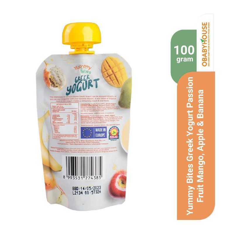 Yummy Bites Greek Yogurt Passion Fruit Mango, Apple &amp; Banana 100 gr