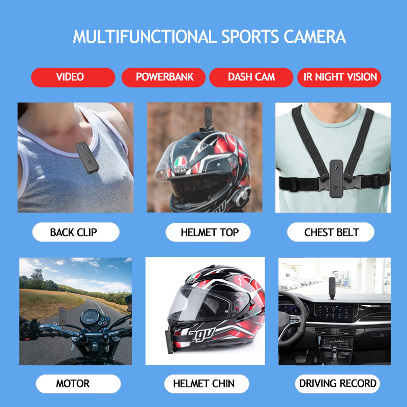 Motorcycle Riding Recorder Action Camera Video Recorder HD Helmet mini DVR Video Foto Voice Recorder Kamera Hidden mini DV Motion Detector Full HD Webcam 1080P WIFI IR VISION Sports Camera 1080p + power bank 2000mah