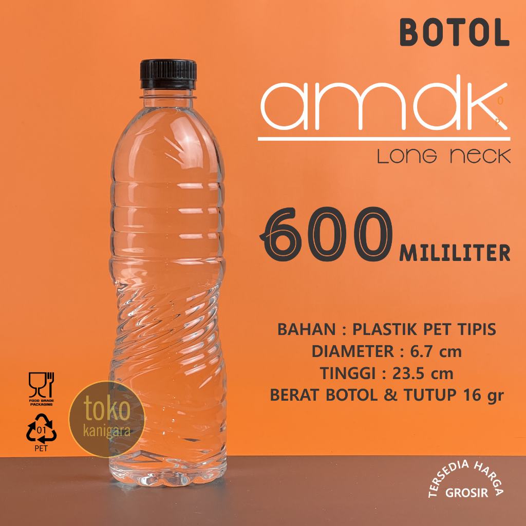 BOTOL AMDK 600 ml 1 pak isi 100pcs - BOTOL PLASTIK 600 ML